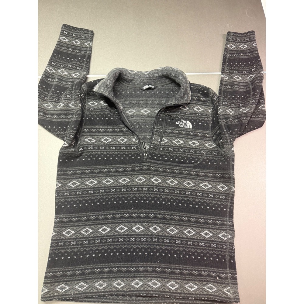 The North Face Mens TKA 100 Fleece 1/4 Zip Pullover Gray Fair Isle Pattern Large